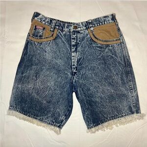 Vintage 90s Denim Acid Wash Jorts/Shorts with Frayed Hem